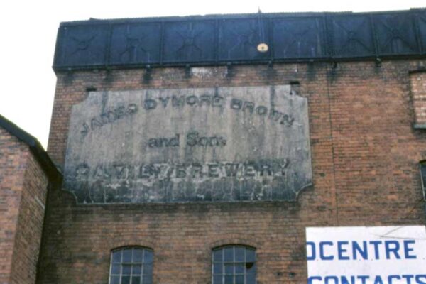 Dymore Brown Brewery - south side of brewery showing water tank 1990 DJ