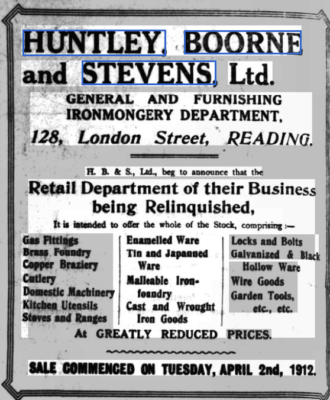 1912 - HBS retail arm relinquished (Reading Observer 20 Apr 1912)