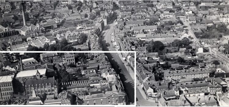 1922 - HBS - Aerial - looking north - London St - HBS at bottom (Reading Library) Annotated