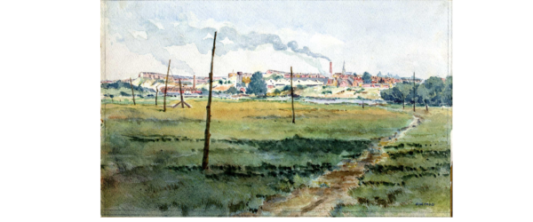 Project - Bricks - 1940 - Poulton - View over Fobney Meadown - Waterloo Kiln chimneys (R W Ford) (library)
