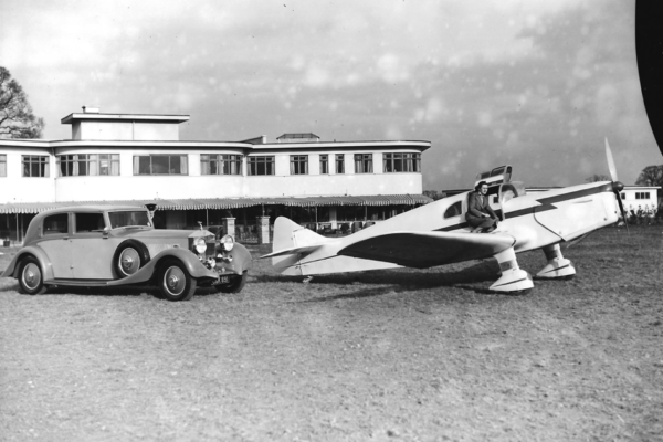 Miles Aircraft Woodley - Miles Airplane outside of The Falcon Hotel (Photo courtesy of Woodley Town Council archives)