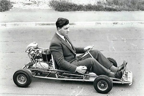 1950 - Buckler Car - Peter Hilton driving the new Buckler Kart (Buckler Car Register)